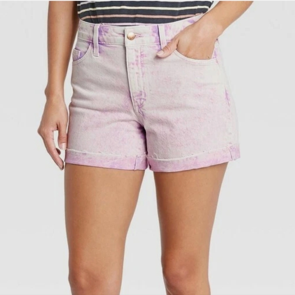 Purple Acid Wash Denim Midi Shorts Size 12 / 31 - Universal Thread